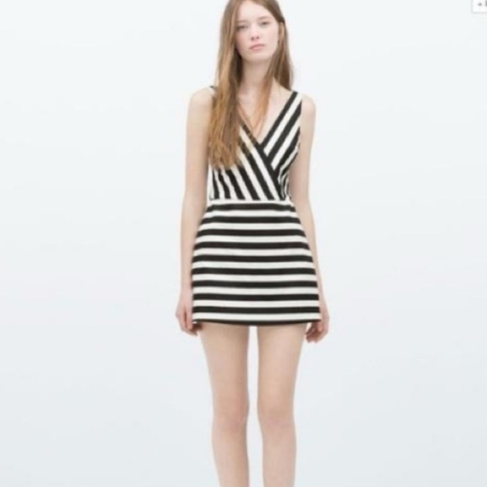 Zara Trafaluc Black and White Striped Romper Dress